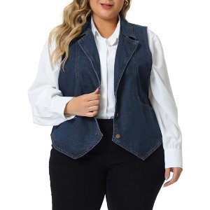 Agnes Orinda Women's Plus Size Sleeveless Lapel Casual Buttons Pockets Denim Vests - 1 of 4