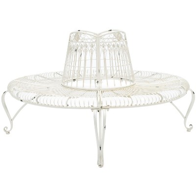 Antique White Wrought Iron Outdoor Tree Bench