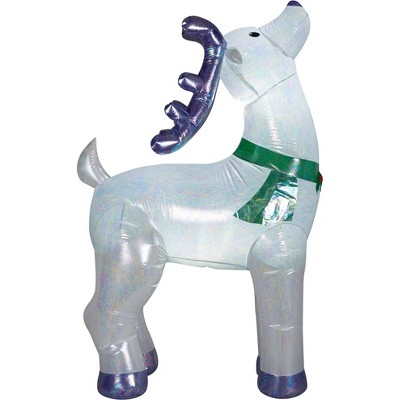 Gemmy Christmas Airblown Inflatable Mixed Media Silver Iridescent Reindeer Buck, 6 ft Tall, Green