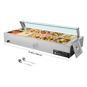 VEVOR Commercial Food Warmer, 1700W Electric Stainless Steel Steam Food Warmer with Glass Cover, 10-Pan Countertop Buffet Bain Marie, Silver - 1 of 4