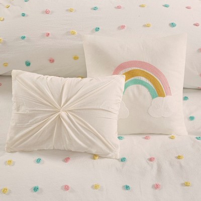 Full/Queen Multicolor Cotton Jacquard Pom Pom Comforter Set