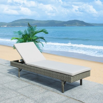 Cam Gray Wicker Outdoor Chaise Lounger with Cushions