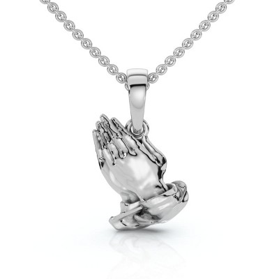 Pompeii3 14k White or Yellow Gold Jesus Praying Hands Pendant Necklace 1" Tall 5 Grams