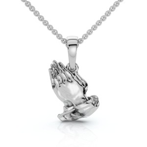 Pompeii3 14k White or Yellow Gold Jesus Praying Hands Pendant Necklace 1" Tall 5 Grams - 1 of 4