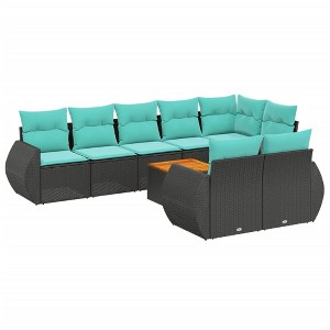 vidaXL 9 Piece Garden Sofa Set with Cushions Black Poly Rattan - corner + 3x middle + 4x Sofa + Table - 1 of 4
