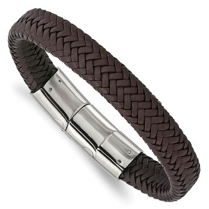 Black Bow Jewelry 12mm Stainless Steel (Multiple Colors) Woven Leather Adj Bracelet 8 In - 1 of 4