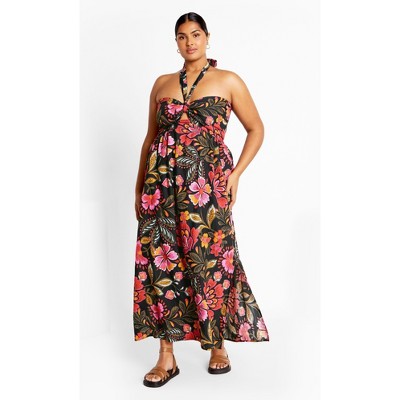 Women's Plus Size Peta Print Maxi Dress - black | CITY CHIC