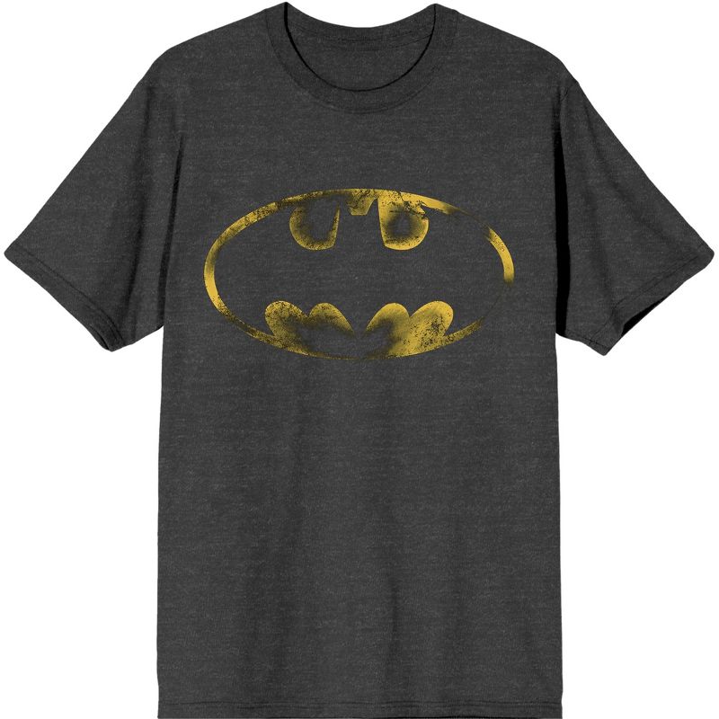 Batman Logo Bat Signal Men's Charcoal Tee Shirt T-Shirt, 2 of 3