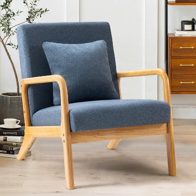 SweDrea Blue and Linen Fabric Comfy Reading Lounge Side Chair for Living Room