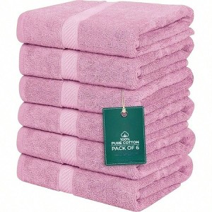 6 Pack Small Bath Towel Set, 22x44, 500 GSM, 100 Ring Spun Cotton, Lightweight, Absorbent, Quick Dry, Pink for Hotel, Spa, Bathroom - 1 of 4