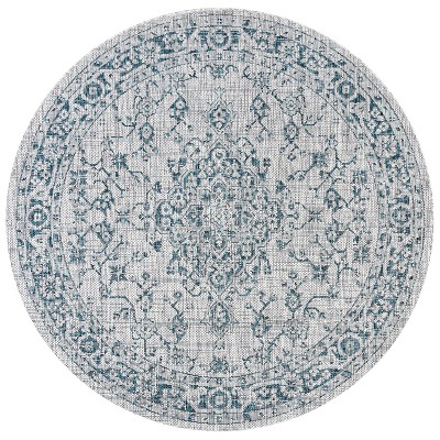 Rozetta Gray and Teal Round Medallion Indoor/Outdoor Rug