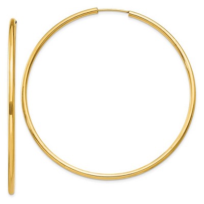 Black Bow Jewelry 2mm x 60mm 14k Yellow Gold Polished Round Endless Hoop Earrings
