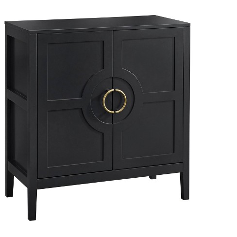 Leelah Console Cabinet Black Lifestorey Brass Tone Circular Handles Adjustable Shelf Solid Wood Legs Target