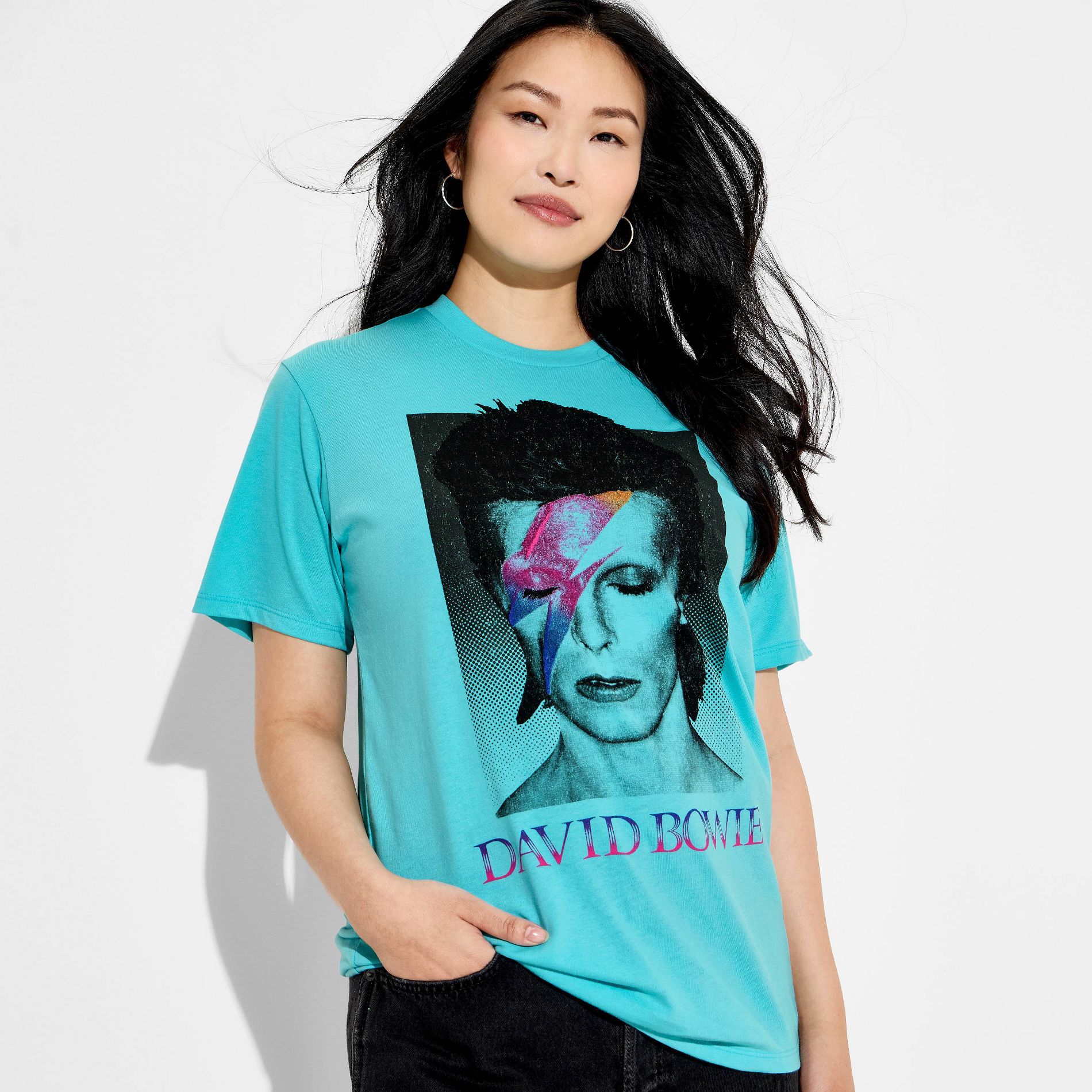 Pride Adult David Bowie Short Sleeve T-Shirt - Aqua Blue