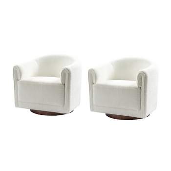 Set of 2 Hugues Modern Comfortable Upholstered Swivel Chair with Sturdy Wooden Base and Dual-layered Armrest | HULALA HOME-IVORY