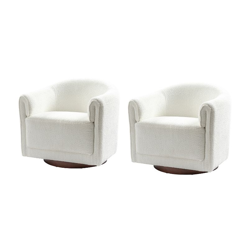Set of 2 Hugues Modern Comfortable Upholstered Swivel Chair with Sturdy Wooden Base and Dual-layered Armrest | HULALA HOME-IVORY, 1 of 12