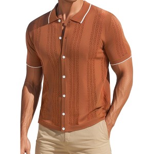 INSPIRE CHIC Men's Button Down Short Sleeve Lightweight Casual Summer Vintage Knit Polo Shirts - 1 of 4