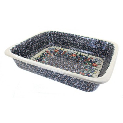 Blue Rose Polish Pottery Garden Butterfly Lasagna Dish