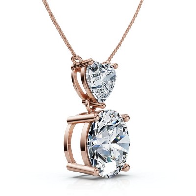 Pompeii3 Certified 14Ct Two Stone Diamond Drop Pendant 14k Gold FG/VS Lab Created