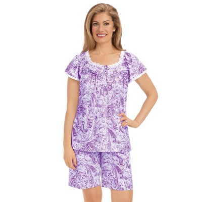 Collections Etc 2-Piece Paisley Print Lace Trim Pajama Shorts Set