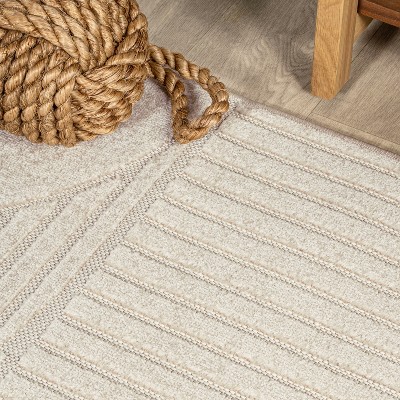 Ivory Geometric Arch Scandi Striped Synthetic Area Rug 5' x 8'