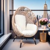 FURNIinspire Patio Accent Chairs Indoor And Outdoor Patio Egg Chair With Beige Cushions, Natural Color Unique Texture Rattan Frame, Brown, 34“*37"*54" - 2 of 4