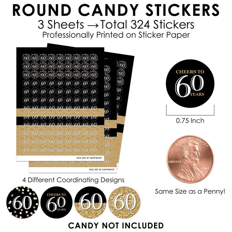 Big Dot of Happiness Adult 60th Birthday - Gold - Birthday Party Small Round Candy Stickers - Party Favor Labels - 324 Count, 3 of 8