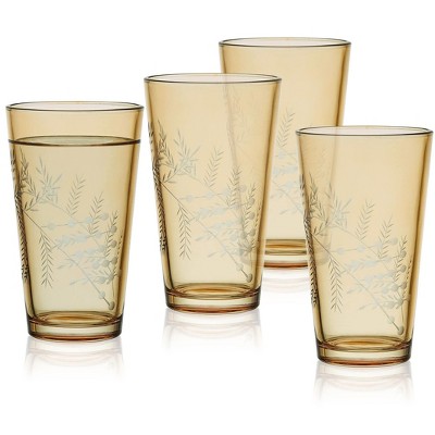 Fitz and Floyd Gold Wildflower Highball Glasses Set of 4