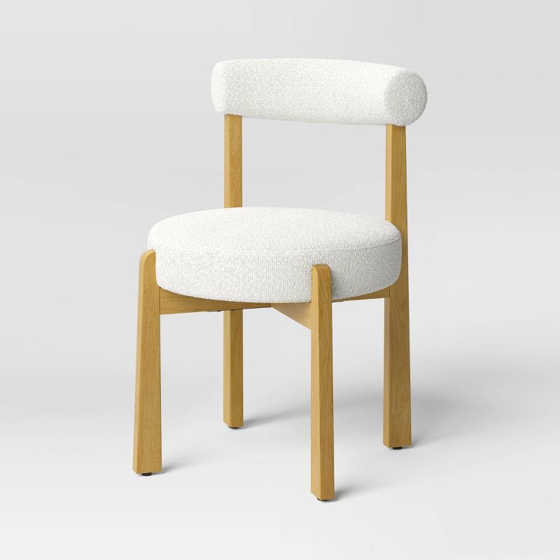 Sculptural Upholstered and Wood Dining Chair Cream Boucle - Threshold™, 1 of 7