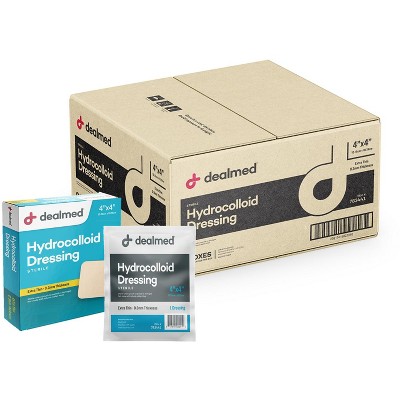 Dealmed 4” x 4” Hydrocolloid Dressings, Individually Wrapped Wound Care for First Aid, 10 Count (Case Pack)