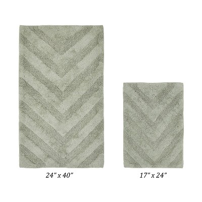 Hugo 2-Piece Bath Rug Set 100% Premium Cotton Tufted Chevron Pattern Bathmats for Bathroom, Super Soft Absorbent Machine Washable