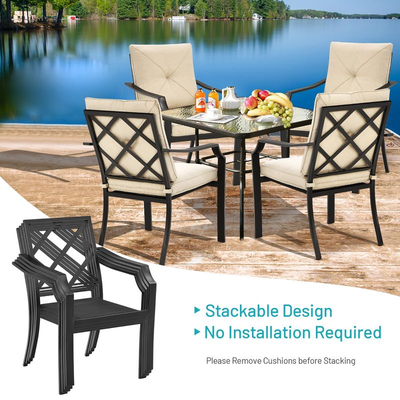 Costway 4 PCS Patio Dining Chairs Stackable Removable Cushions Garden Deck, 5 of 11