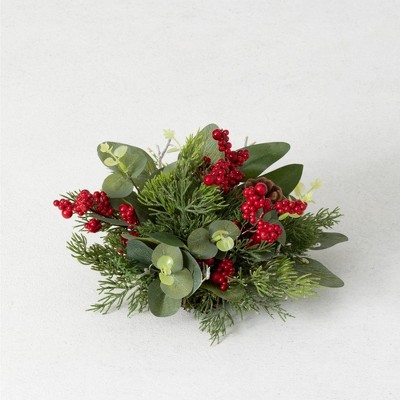 Sullivans Pine & Berry Artificial Orb Decorative Filler 4"H Red