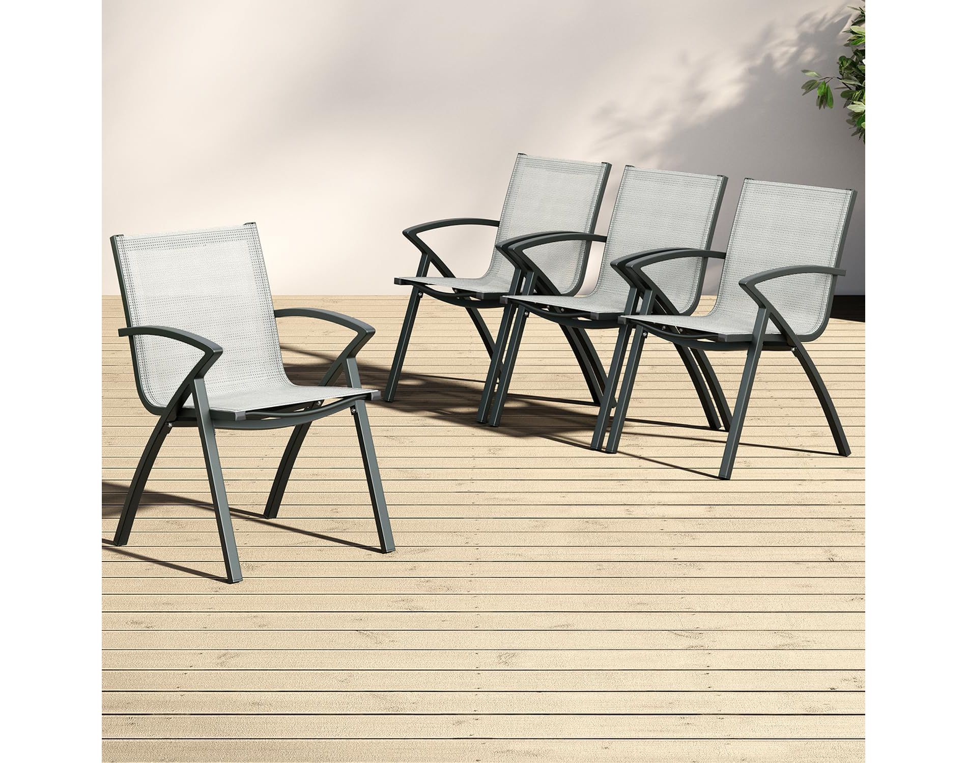 Coucheta Patio Chairs - Adjustable Back Sling Dining Chairs with Wide Seat & Armrest, Lightweight Outdoor Chairs for Garden Poolside Deck, 4pcs