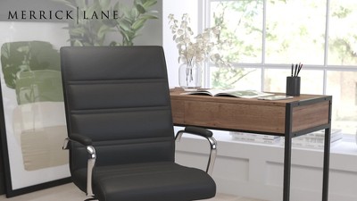 Mid-Back Black Faux Leather Office Chair with Rose Gold Accents