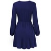 Women's Wrap V Neck Swing Long Sleeve Mini Dress Elastic Waist Fit Flare Dress - 4 of 4