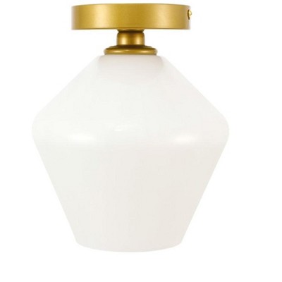 Gene Brass and Frosted White Glass 1-Light Flush Mount