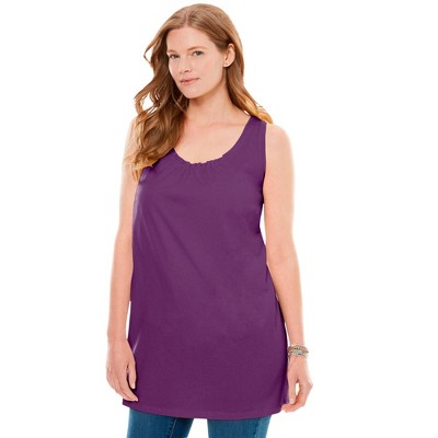 Woman Within Women's Plus Size Perfect Sleeveless Shirred U-Neck Tunic
