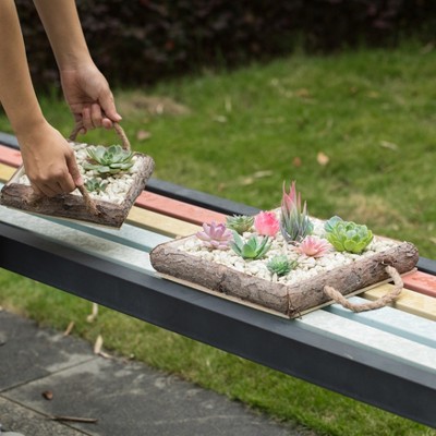 Rustic Brown Wooden Square Mini Planters for Indoors & Outdoors, Set of 2