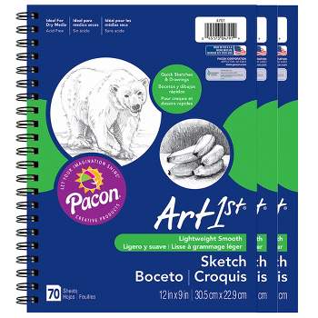 UCreate Sketch Diary, Standard Weight, 12" x 9", 70 Sheets, Pack of 3