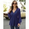 Clearlove Women’s Puff Sleeve Blouse with Peplum Waist V-Neck Ruffle Hem Long Sleeve T-Shirt Flared Cuff Top - 3 of 4