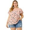 Agnes Orinda Women's Plus Size Floral Printed Lace Panel Keyhole Back Flare Sleeve Blouses - 4 of 4