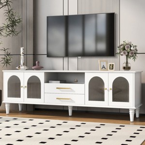 69'' TV Stand for 75" TV with Fluted Glass Doors and Solid Wood Legs,Retro Entertainment Media Console for Living Room-Baofuwish - 1 of 4