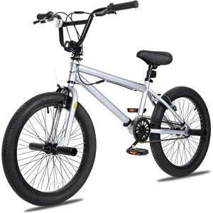 hykolity Freestyle BMX Bike 20 Inch Trick Bicycle for Kids Teen Adults, Carbon Steel Frame Bikes Ideal for Beginner to Advanced Riders, Black & Silver - 1 of 4