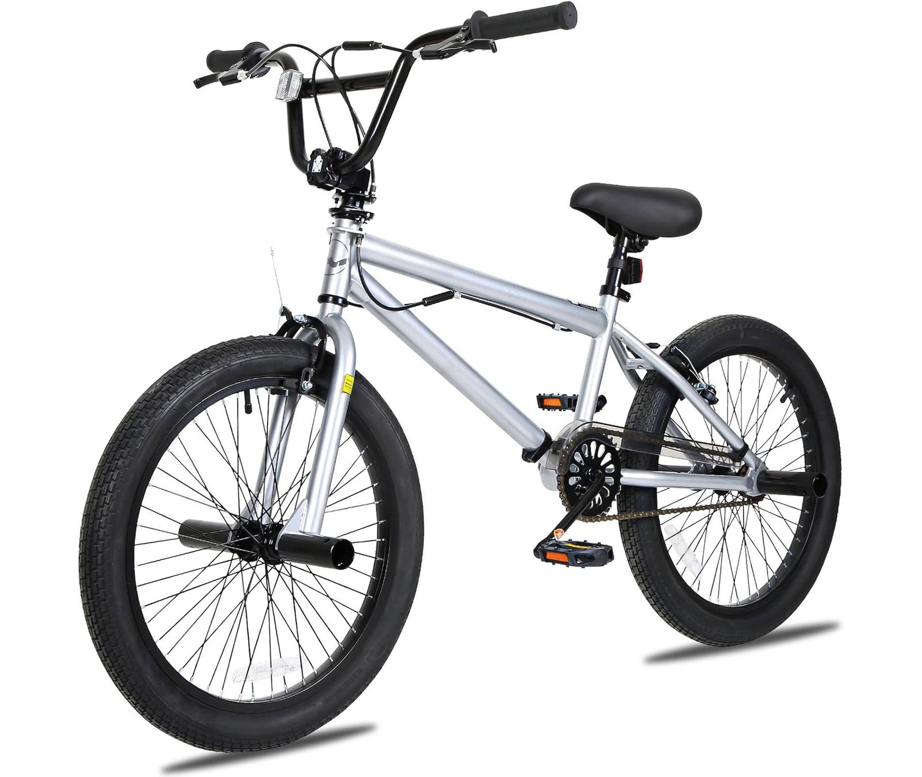 Hykolity 20-Inch Freestyle BMX Bike, Kids Teens Adults, Carbon Steel Frame, Silver, Ideal for Beginner to Advanced Riders
