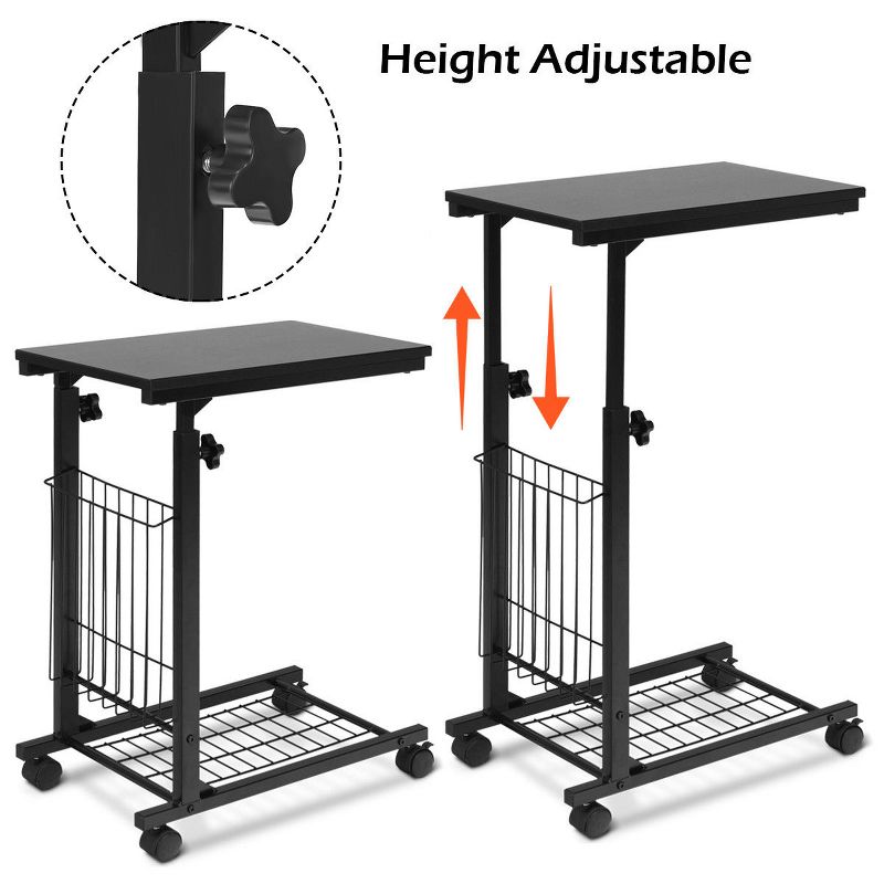 Costway Height Adjustable Sofa Side Table Snack End Slide Under Table Rolling Casters, 5 of 11