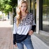 Anna-Kaci Women's Color Block Leopard Print V-Neck Pullover - 2 of 4