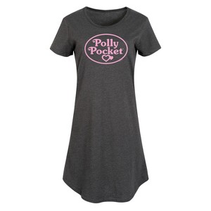 Women's Polly Pocket Polly Pocket Pink Logo Graphic T-shirt Dress - Heather Charcoal - X-Large - 1 of 4
