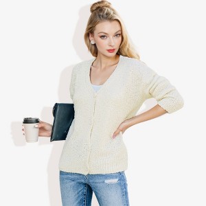 Anna-Kaci Women's Button-Up Cardigan V-Neck with Ribbed Hem - 1 of 4