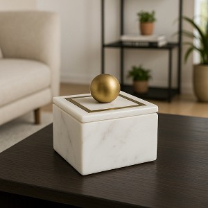 Minimalist Decorative Box for Home Decor - Marble Keepsake Box with Brass Inlay & Lid - Ideal Jewelry Box and Modern Home Organizer - 1 of 4